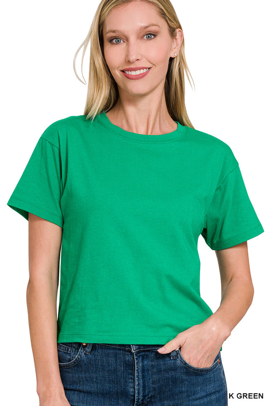 COTTON CREW NECK SHORT SLEEVE CROPPED T-SHIRT